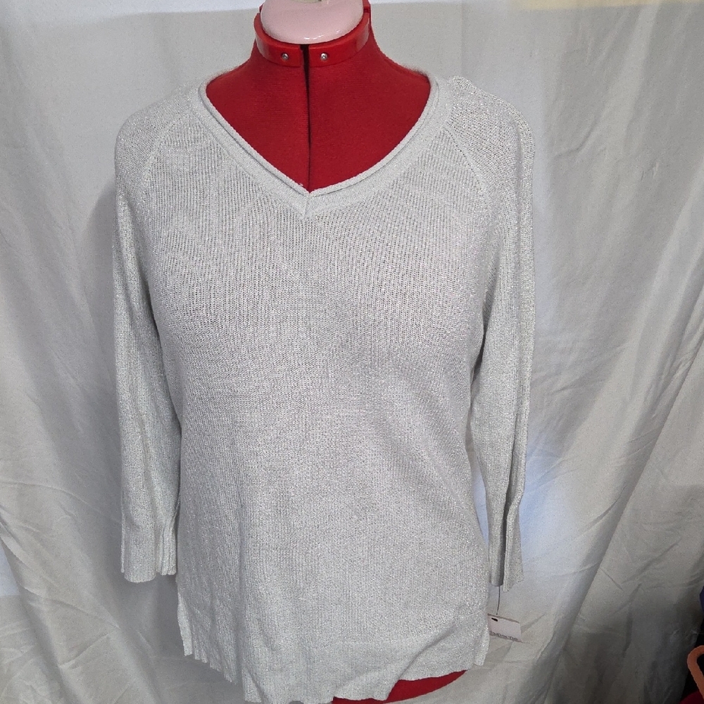 Liz Claiborne Women's V-Neck Sweater - Soft Gray Med
